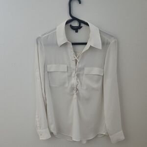 Express White Criss Cross Long Sleeve Top